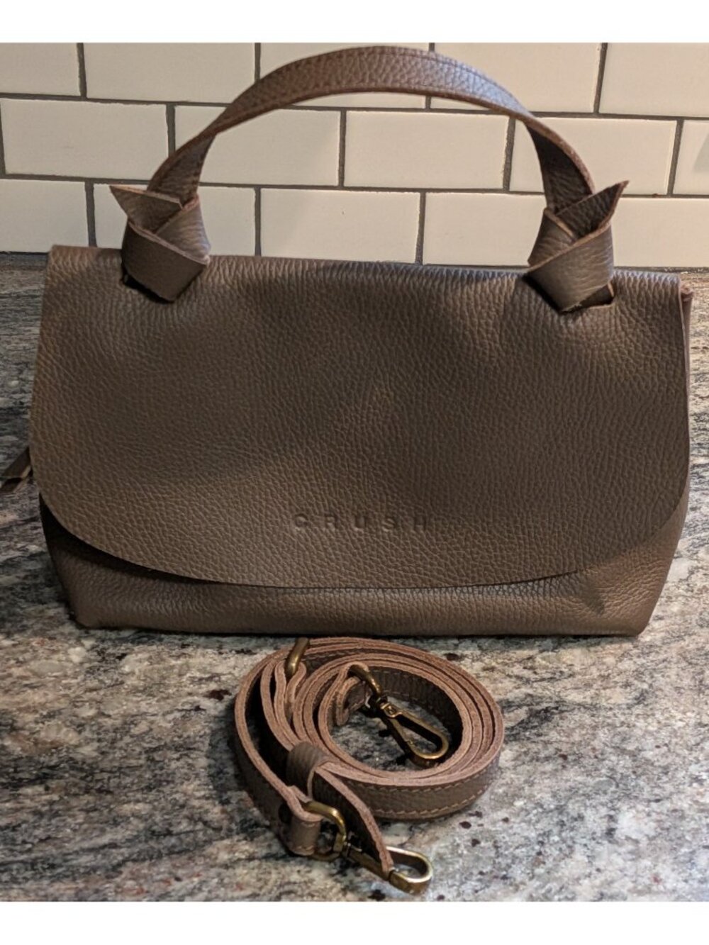 Crush Leather Taupe Leather Satchel w/ Detachable/Adjustable Crossbody Strap